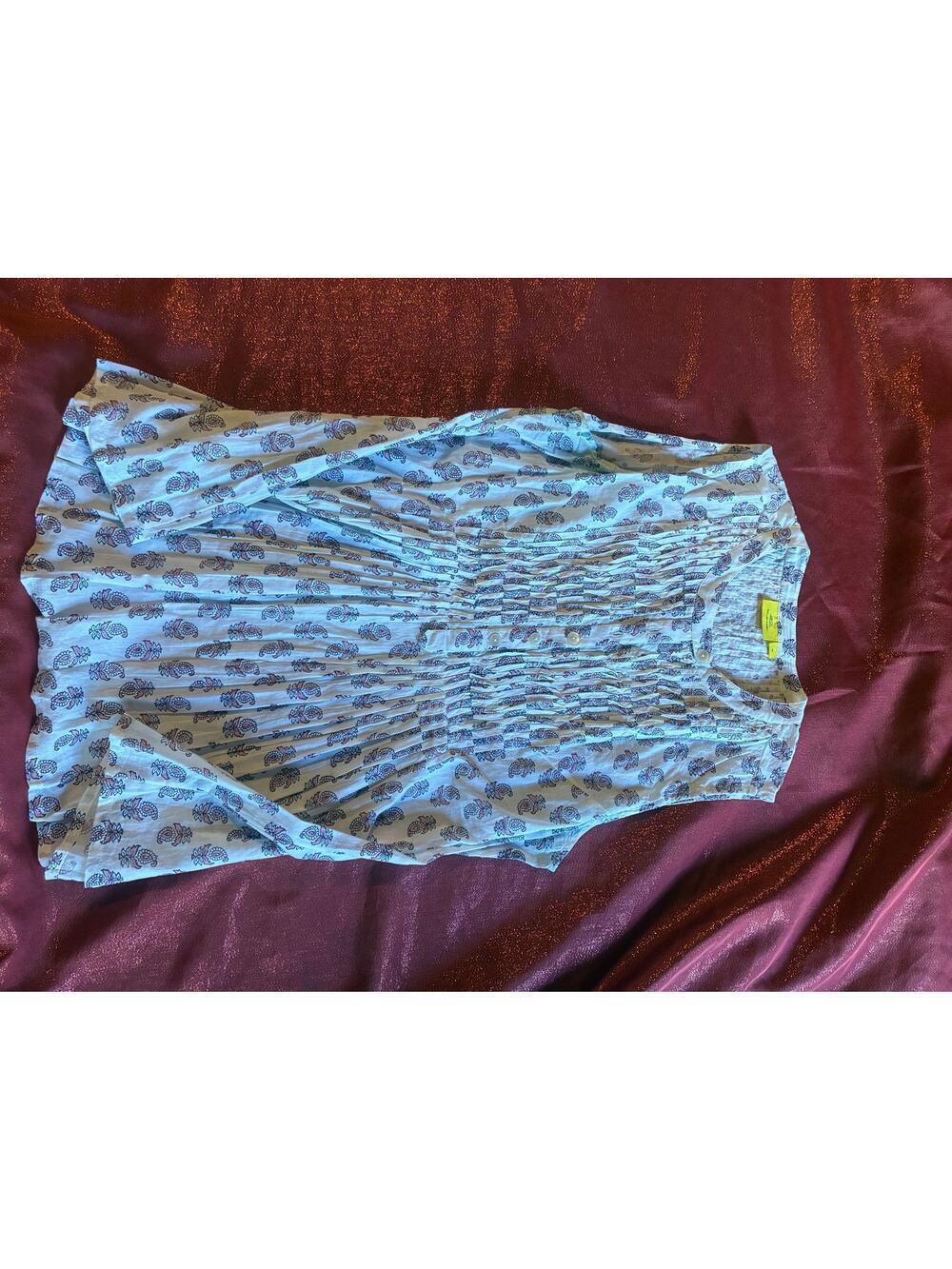 Womens Sleeveless Smocked Waist Tunic Top Button Front Blue Floral Lightweight